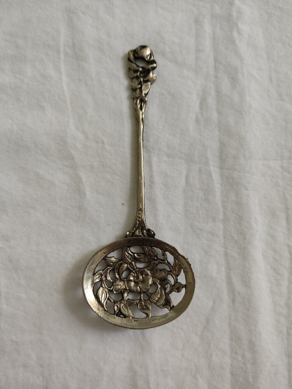 Vintage Hildesheimer Rose Pierced Silver-tone Olive Spoon German Openwork